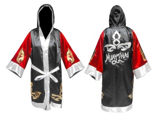 Personalized Muay Thai Fight Robe costume with hood : 143-Red-Black
