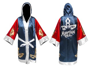 Personalized Muay Thai Fight Robe costume with hood : 143-Red-Navy
