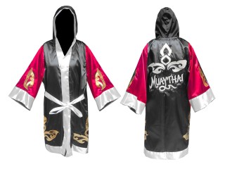 Personalized Muay Thai Fight Robe costume with hood : 143-Rose-Black