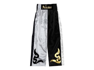 Custom kick boxing trousers with name : KNPANTS-002-White-Black