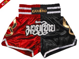 Kanong Kids Muay Thai Shorts : KNS-143-Red-Black-K