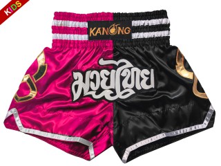 Kanong Kids Muay Thai Shorts : KNS-143-Rose-Black-K
