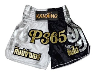 Custom-designed Muay Thai Shorts : KNSCUST-1287-White-Black