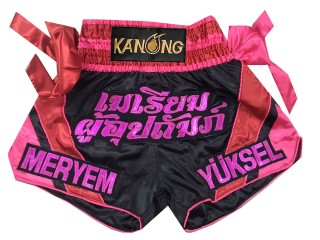 Custom-designed Muay Thai Shorts : KNSCUST-1291-Black-Pink