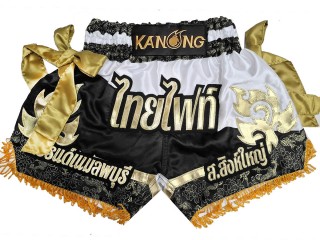 Custom-designed Muay Thai Shorts : KNSCUST-1296-Black-White