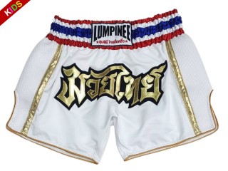 Lumpinee Youth Muay Thai Shorts : LUMRTO-006-White-K