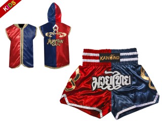 Personalized Muay Thai Hoodies + Muay Thai Shorts for Kids : 143-Red-Navy