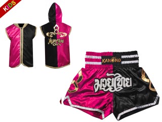 Personalized Muay Thai Hoodies + Muay Thai Shorts for Kids : 143-Rose-Black