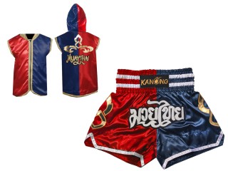 Custom Muay Thai Hoodies + Muay Thai Shorts : 143-Red-Navy