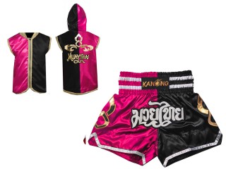 Custom Muay Thai Hoodies + Muay Thai Shorts : 143-Rose-Black