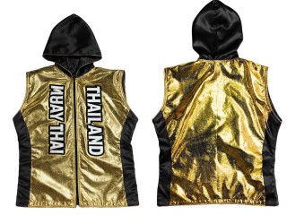 Customize Muay Thai Hooded Jacket with name : KNHOD-004-Gold-Black