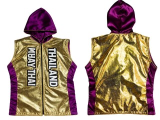 Customize Muay Thai Hooded Jacket with name : KNHOD-004-Gold-Violet
