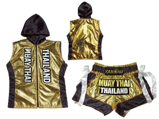 Custom Muay Thai Hoodies + Muay Thai Shorts with name : KNHODSET-004-Gold-Black