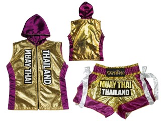 Custom Muay Thai Hoodies + Muay Thai Shorts with name : KNHODSET-004-Gold-Violet