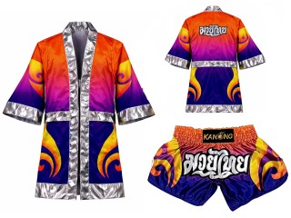 Custom Boxing Robe + Muay Thai Shorts with name : SET-507