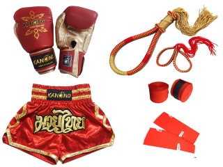 Matching Boxing Gloves and Kickboxing Shorts with Muay Thai Gear : Set-121-Red