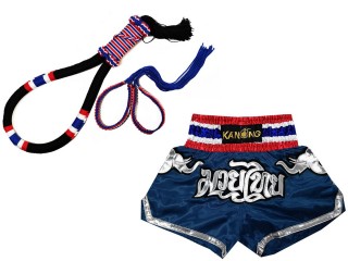 Mongkol Prajead set with Muay Thai Shorts : Mongkol-Flag-Black-125-Navy