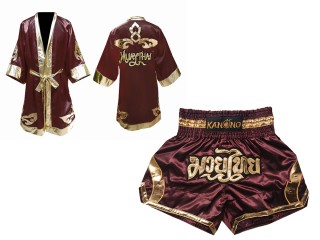 Custom Boxing Robe + Thai Boxing Shorts  : Set-144-Maroon