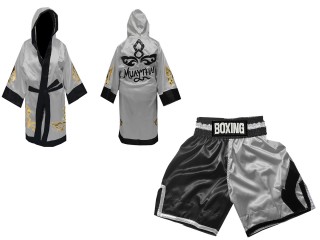Custom Fighter Gown + Boxing Shorts : Black/Silver