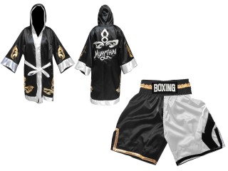 Custom Fighter Gown + Boxing Shorts : Black/White