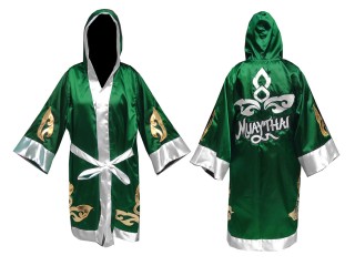 Personalized Muay Thai Fight Robe costume with hood : KNFIR-143-Green