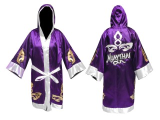 Personalized Muay Thai Fight Robe costume with hood : KNFIR-143-Purple