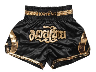Muay Thai Shorts : KNS-144-Black-Gold