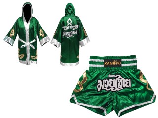 Custom Boxing Robe + Thai Boxing Shorts  : Set-143-Green