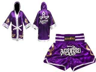Custom Boxing Robe + Thai Boxing Shorts  : Set-143-Purple