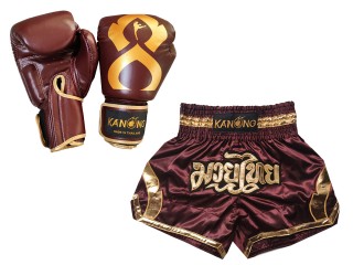 Bangkok Gift - Real Leather Muay Thai Gloves and Custom Muay Thai Shorts : Set-144-Gloves-Maroon