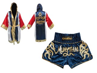 Custom Boxing Robe + Muay Thai Shorts  : Set-134-Robe-Navy