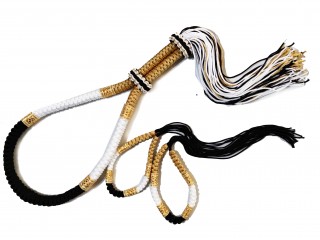 Muay Thai Costume - Head band and Arm bands : ThaiStyle-White-Black-Gold
