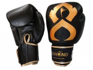 Kanong Real Leather Thai Boxing Gloves : "Thai Kick" Black-Gold