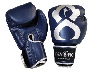 Kanong Real Leather Muay Thai Boxing Gloves : "Thai Kick" Navy-Silver