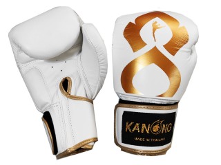 Kanong Real Leather Muay Thai Boxing Gloves : "Thai Kick" White-Gold