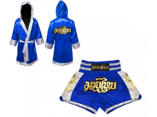 Custom Boxing Robe + Thai Boxing Shorts  : Set-141-Blue