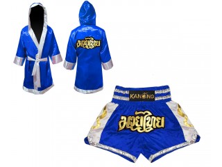 Custom Boxing Robe + Muay Thai Shorts  : Set-141-Blue