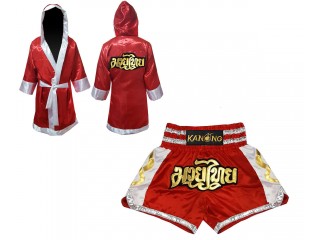Custom Boxing Robe + Muay Thai Shorts  : Set-141-Red