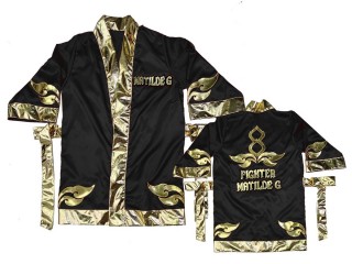 Custom Muay Thai Fight Robe : KNFIRCUST-001-Black-Gold