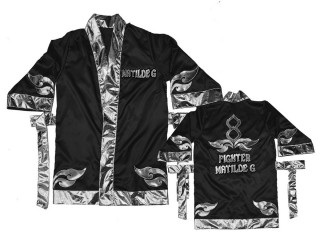 Custom Muay Thai Boxing Robe : KNFIRCUST-001-Black-Silver