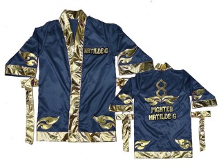 Custom Muay Thai Boxing Robe : KNFIRCUST-001-Navy-Gold