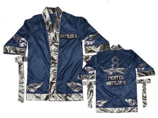 Custom Muay Thai Boxing Robe : KNFIRCUST-001-Navy-Silver