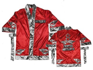 Custom Muay Thai Boxing Robe : KNFIRCUST-001-Red-Silver