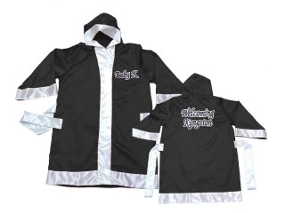 Custom Muay Thai Boxing Robe with hood : KNFIRCUST-002-Black