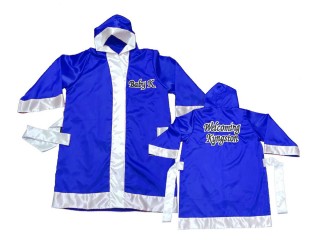 Custom Muay Thai Boxing Robe with hood : KNFIRCUST-002-Blue