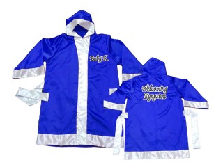 Custom Muay Thai Robe with hood : KNFIRCUST-002-Blue