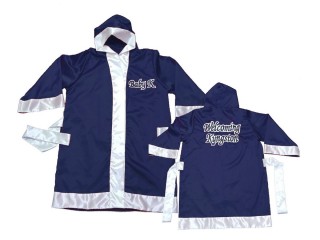 Custom Muay Thai Boxing Robe with hood : KNFIRCUST-002-Navy