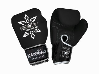 Kanong Real Leather Muay Thai Boxing Gloves : Thai Power Black/Silver