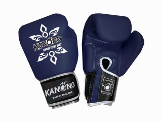 Kanong Real Leather Thai Boxing Gloves :  Thai Power Navy/Silver