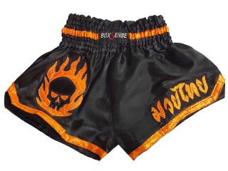 Boxsense Black Muay Thai Shorts for Kids : BXSKID-013 Skull